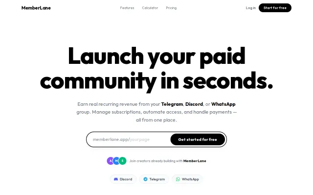 MemberLane – Paid Communities on Telegram, Discord, and WhatsApp