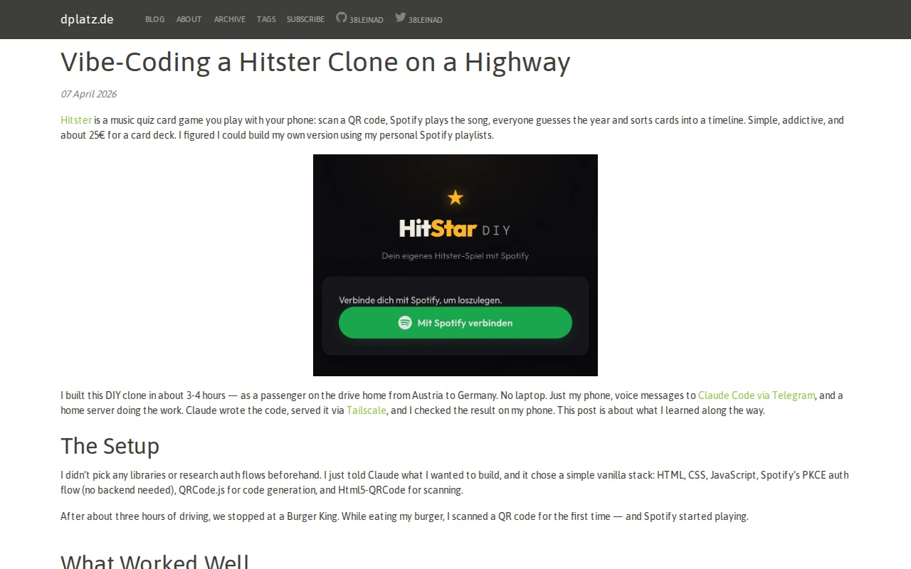 I vibe-coded a Hitster clone from my phone