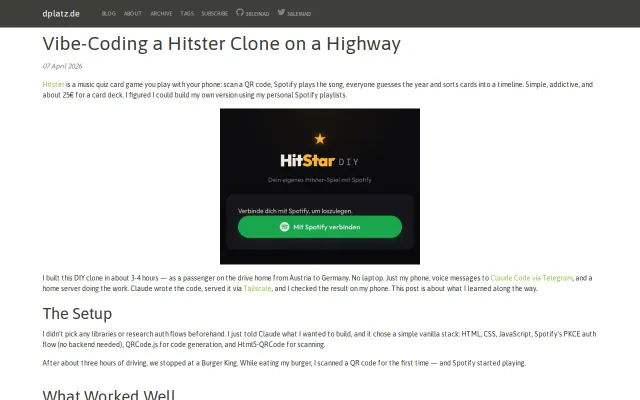 I vibe-coded a Hitster clone from my phone