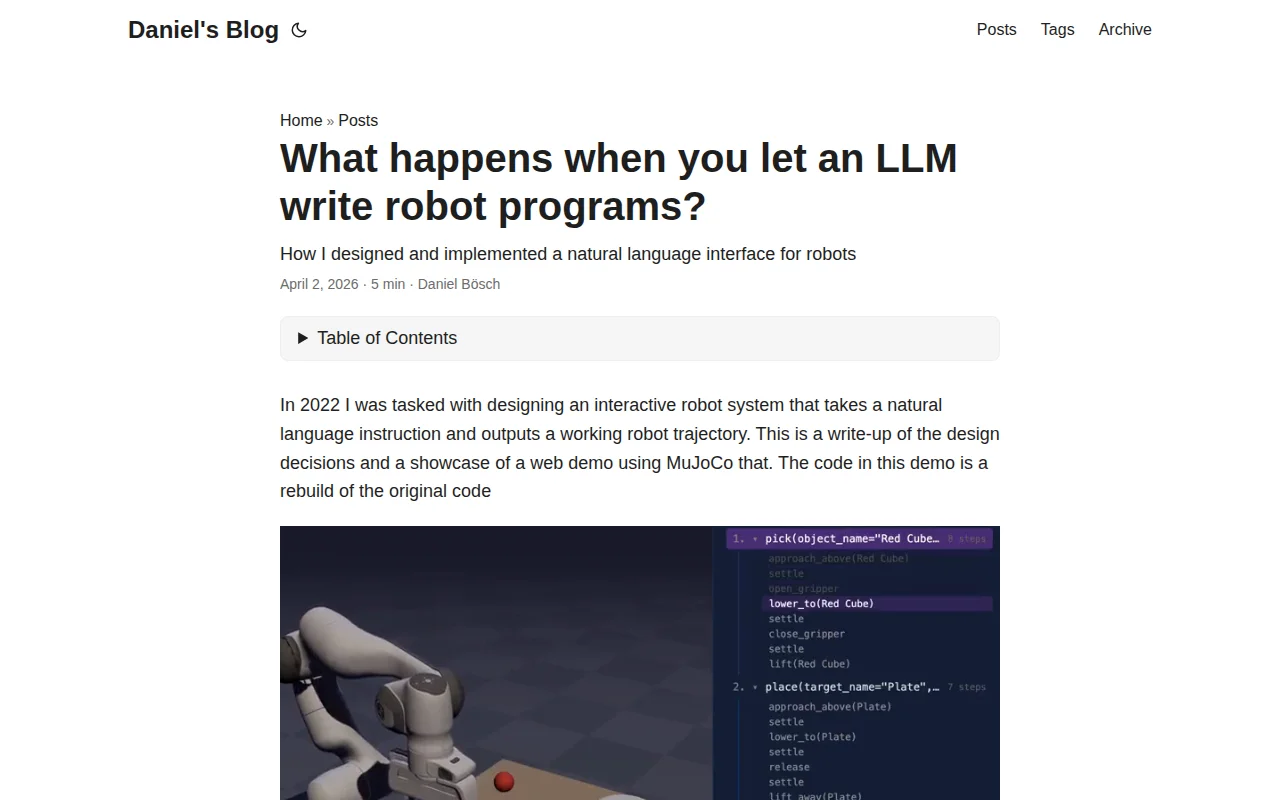Letting an LLM write robot programs
