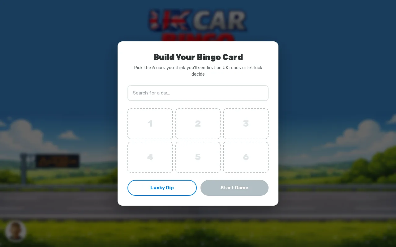 UK Car Bingo