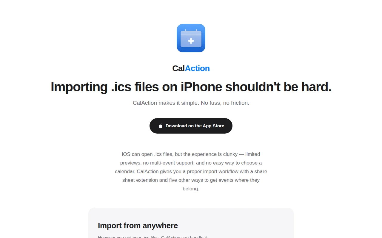 CalAction – Importing ICS files on iPhone made easy