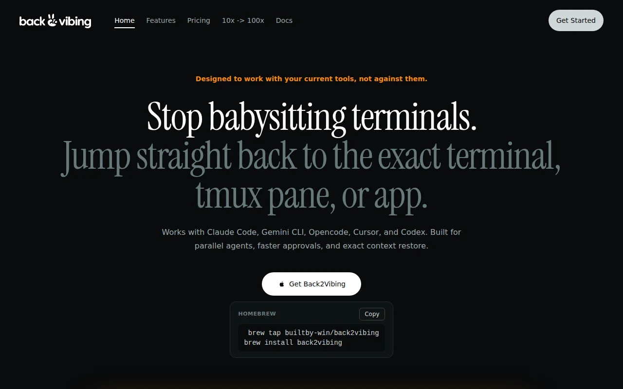 back2vibing – instantly jump back to your agent's tmux pane / terminal