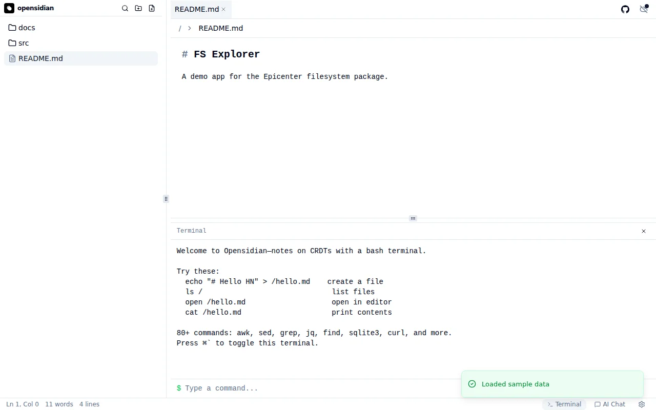 Opensidian: Local-first notes in the browser with POSIX shell and sync