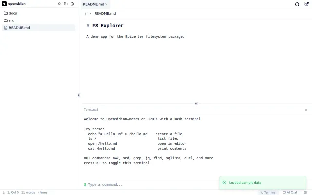 Opensidian: Local-first notes in the browser with POSIX shell and sync