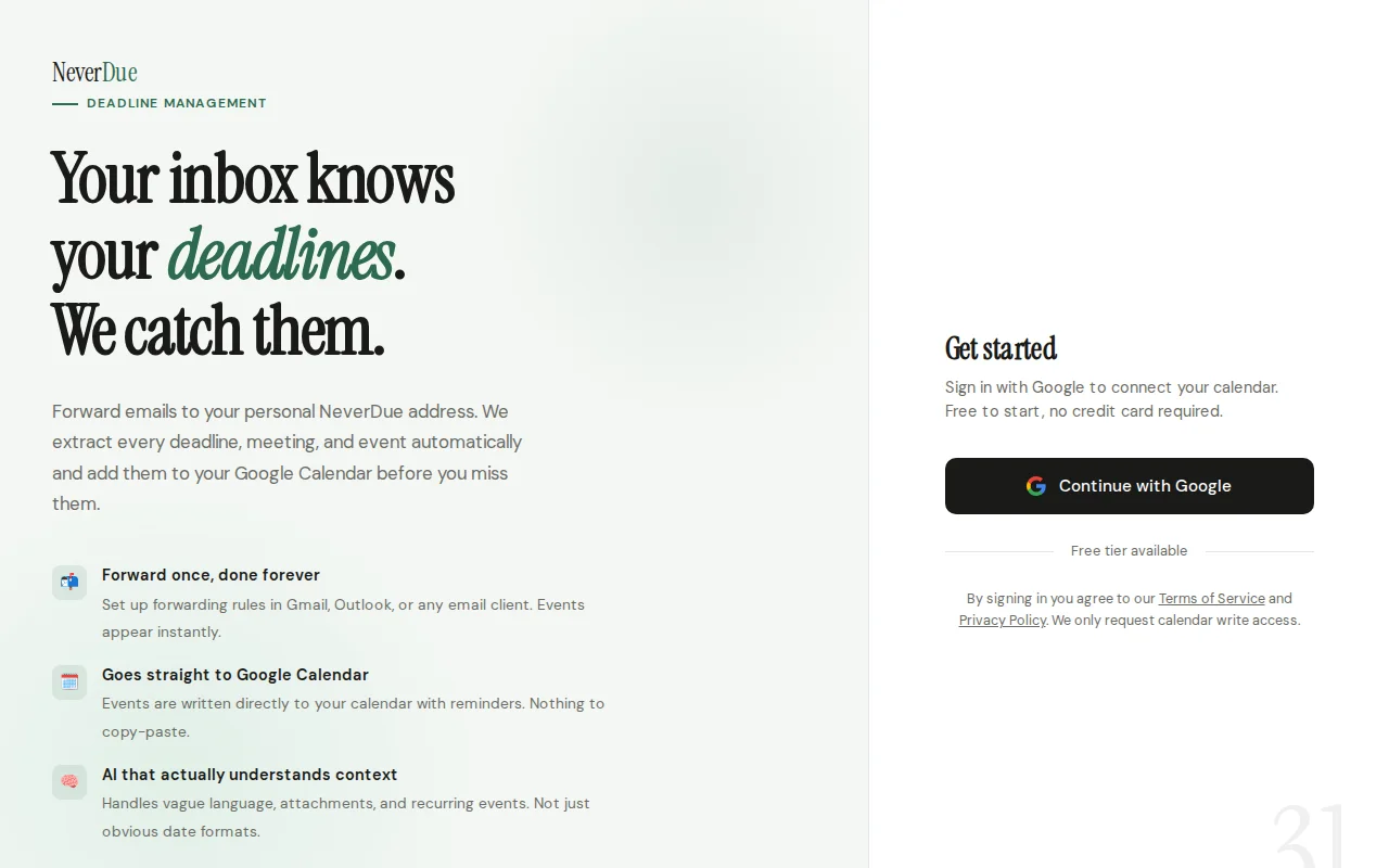 NeverDue – turn emails into calendar events, exports as ICS