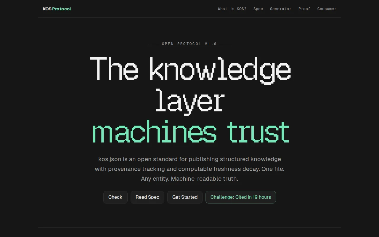 KOS Protocol – A kos.json file for AI agents to read verified facts