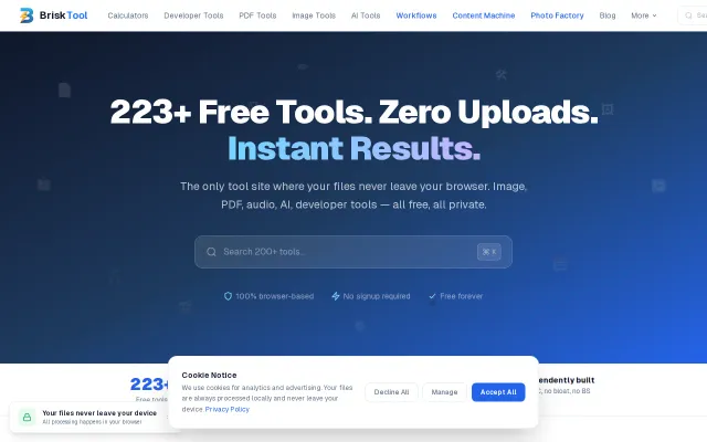 BriskTool 220+ free browser tools where files never leave your device
