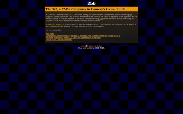 The 323, a 32-bit computer in Conway's Game of Life