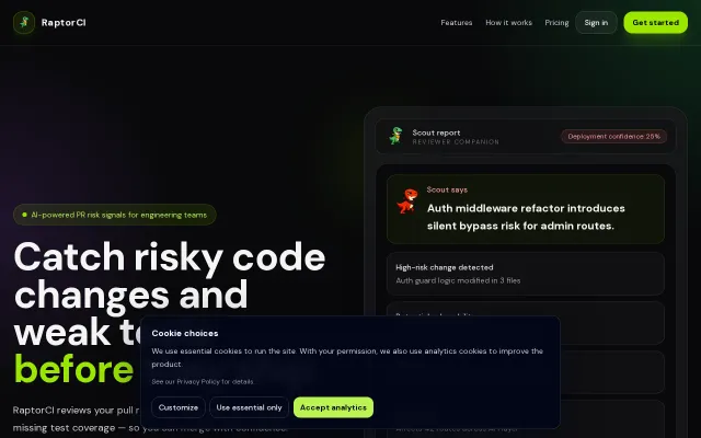 RaptorCI – Catch risky code changes and weak tests before they ship