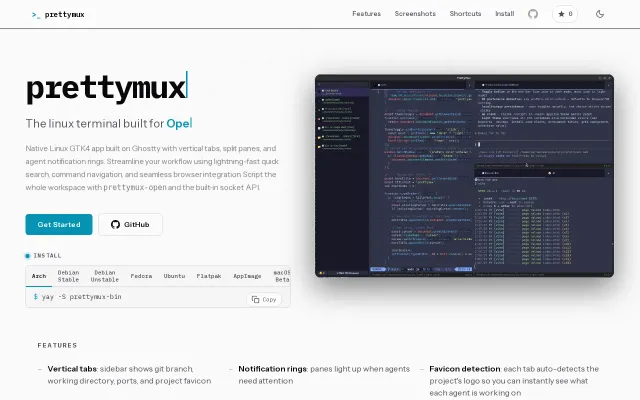 PrettyMux, a Linux terminal for multitask workflows based on Ghostty