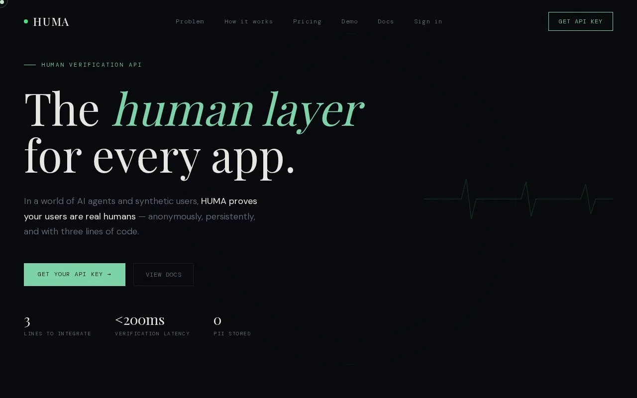 HUMA – Behavioral bot detection API, no CAPTCHAs required