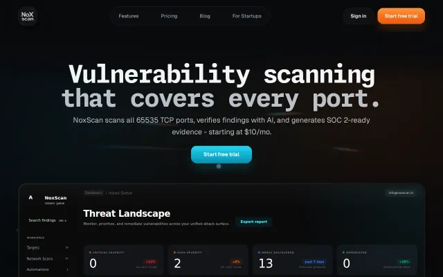 Noxscan.io 65K Port and Vuln scanner with LLM false-positive filtering