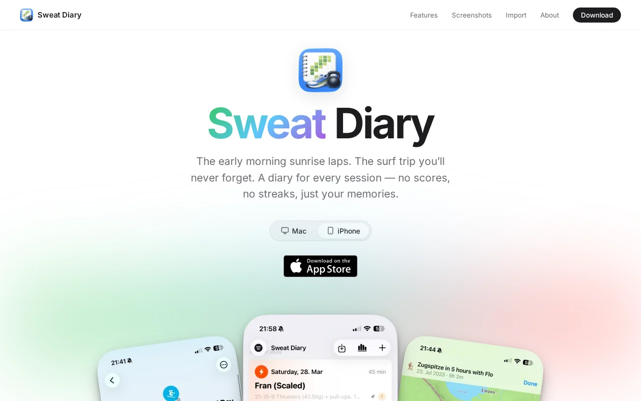SweatDiary – simple workout journal, native iOS and macOS app