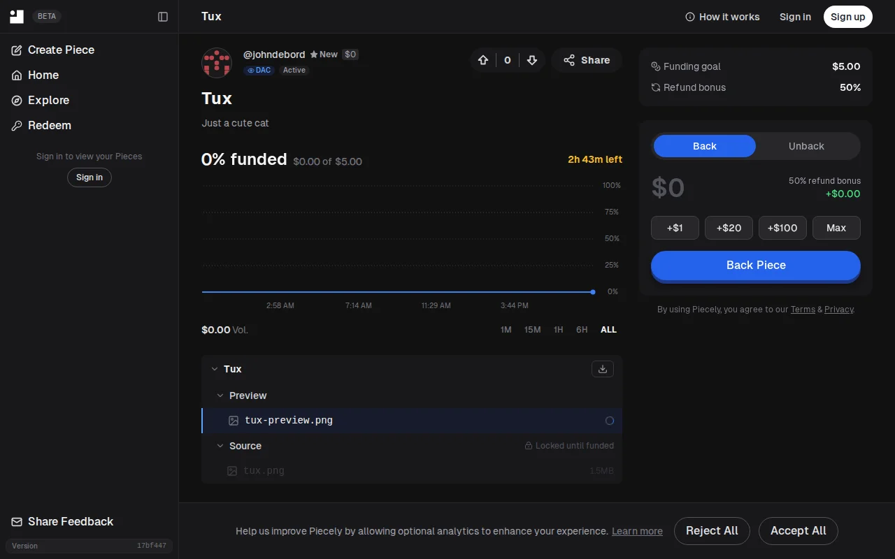 Piecely – Content marketplace using dominant assurance contracts