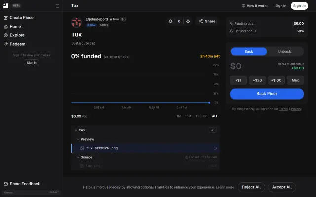 Piecely – Content marketplace using dominant assurance contracts