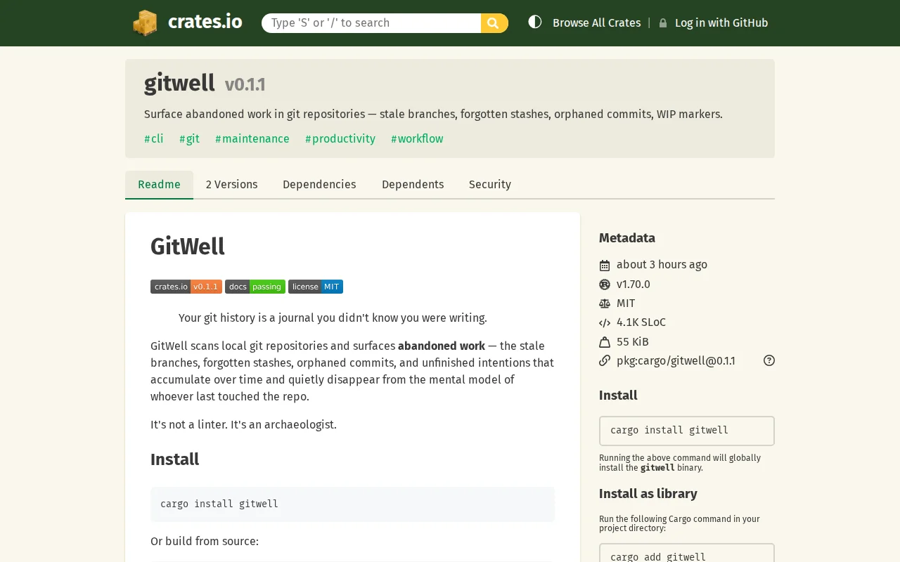 GitWell – Rust CLI that recovers abandoned intentions from Git history