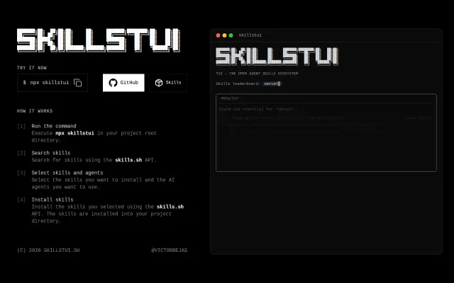I build skillstui – TUI to search-install agent skills from skills.sh