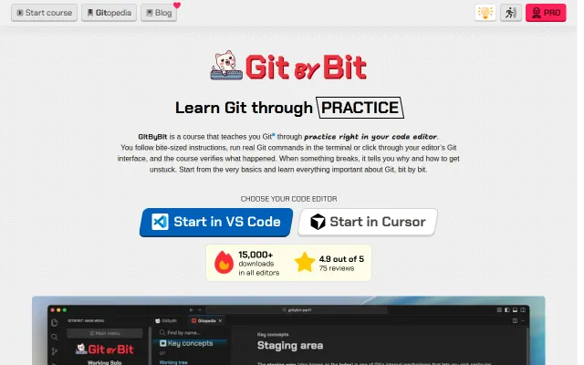 GitByBit – Learn Git by practice in your code editor