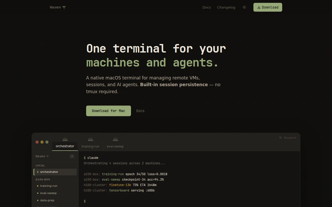 Haven – persistent SSH sessions without tmux