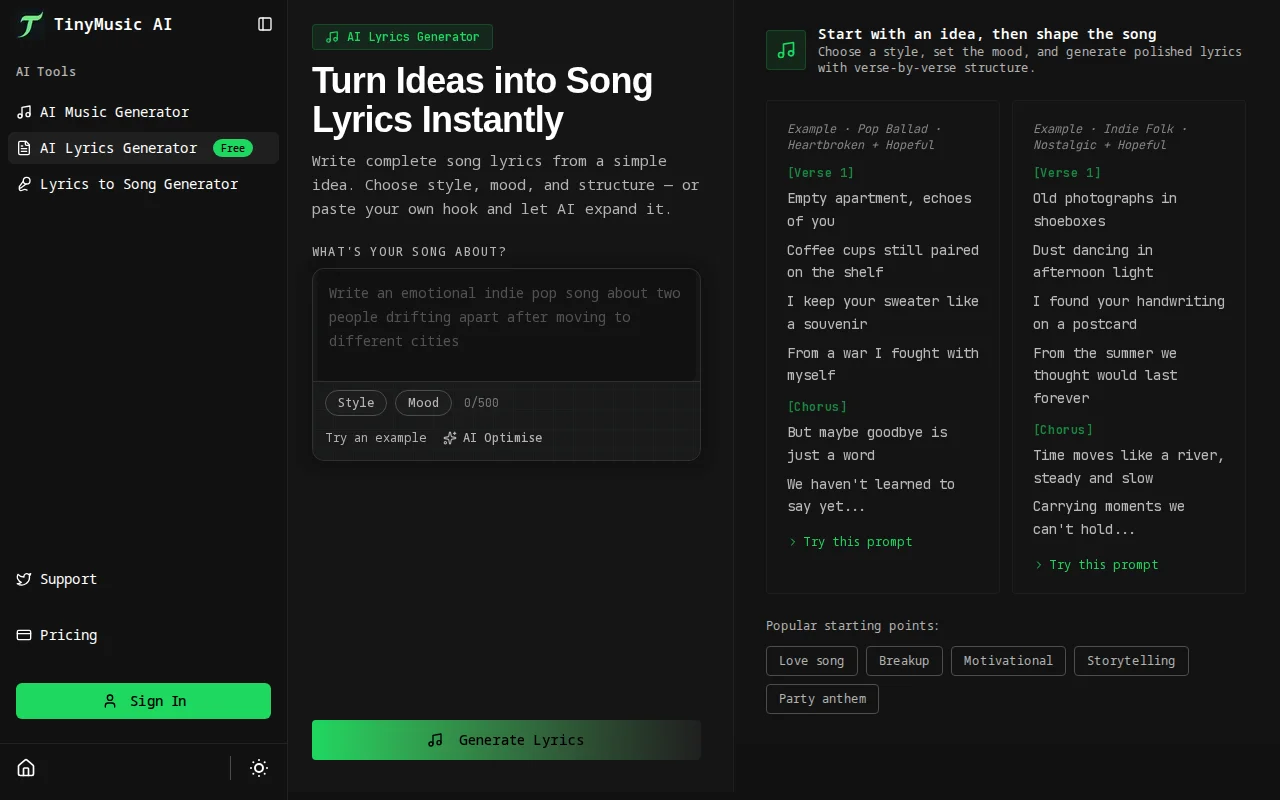Free AI Lyrics Generator