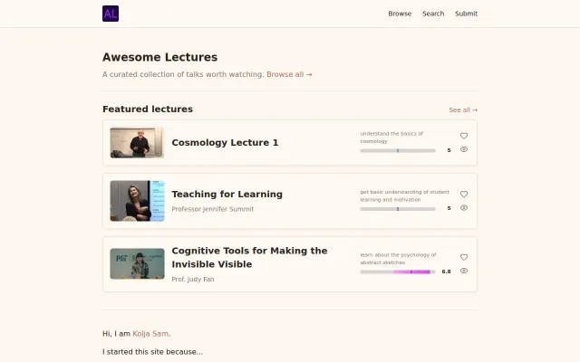 I'm building an open platform to submit, rate and discover lectures