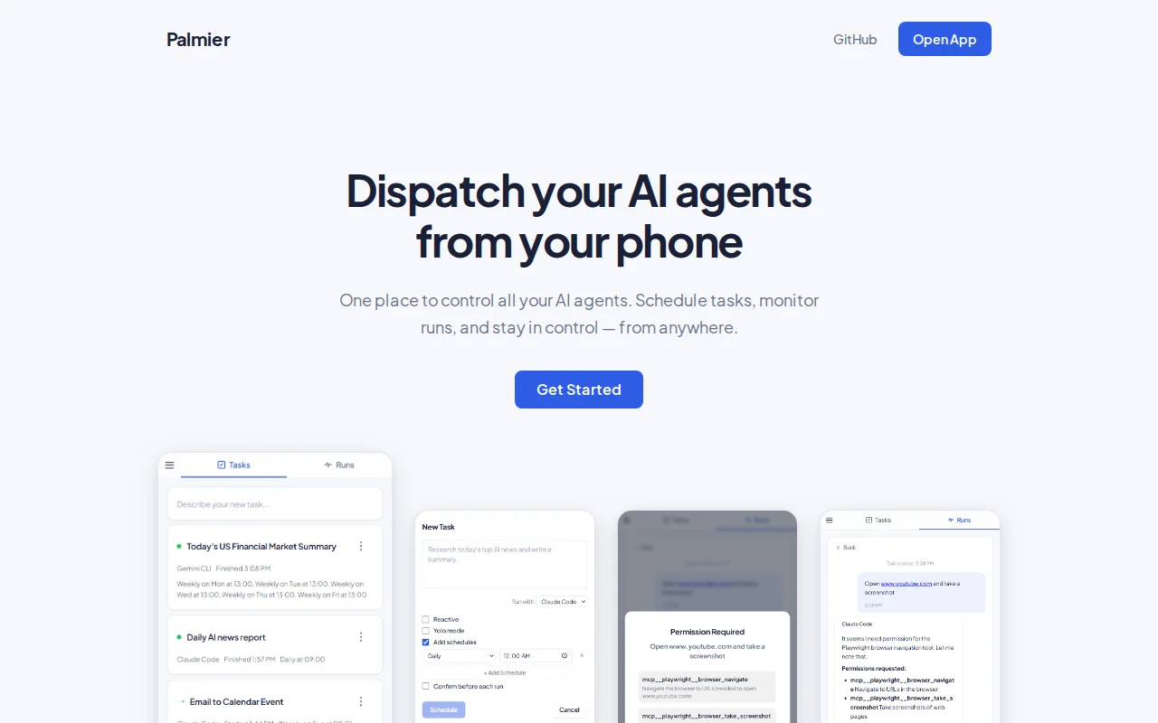 Palmier – Dispatch and schedule AI agents from your phone
