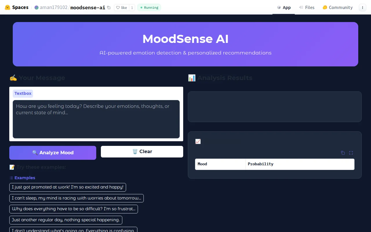 MoodSense AI – mood detection and recommendations from text