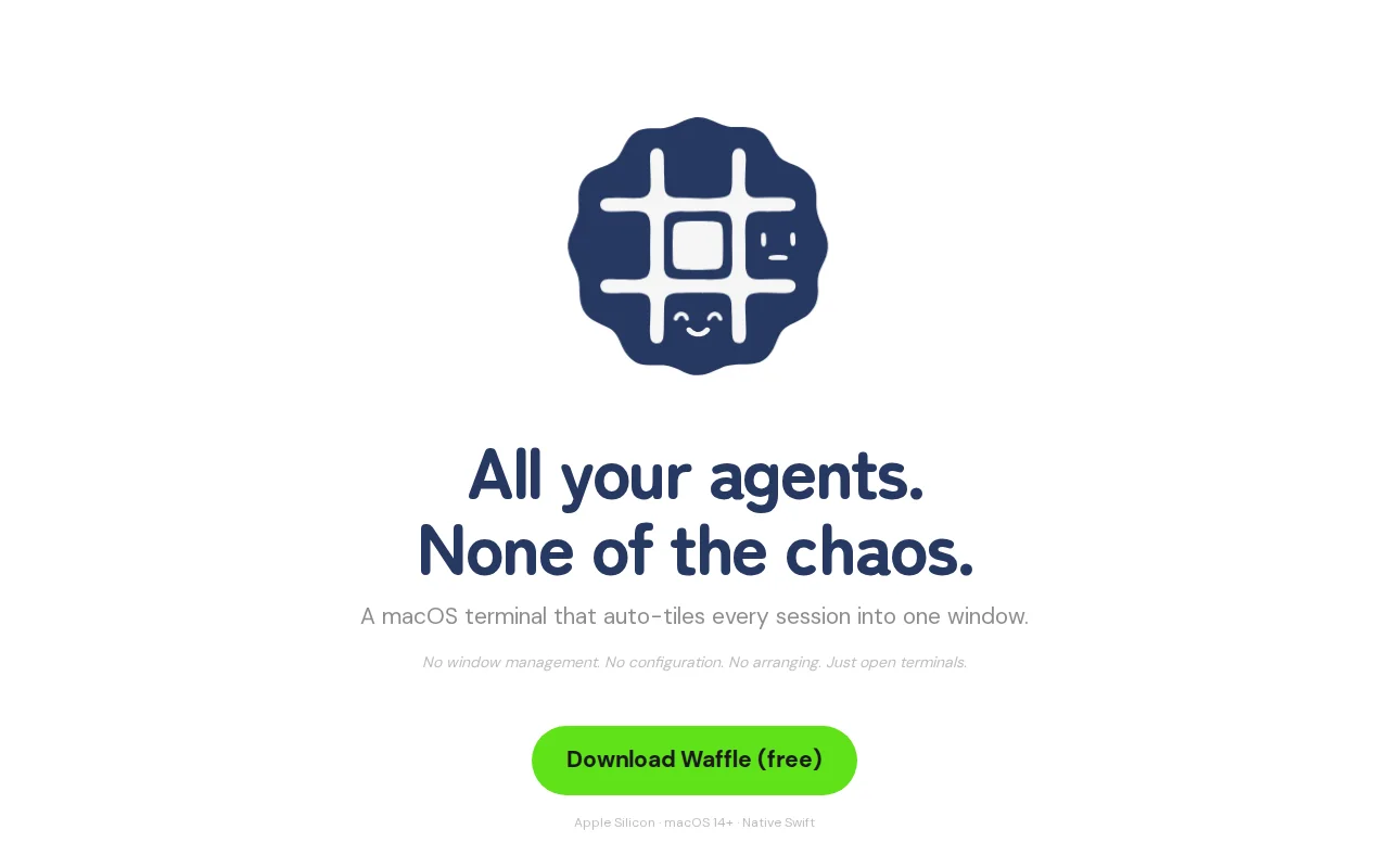 Waffle – Native macOS terminal that auto-tiles sessions into a grid