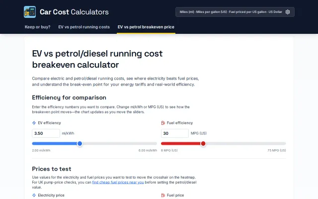 I made a visual tool for EV vs. petrol/diesel running-cost breakeven