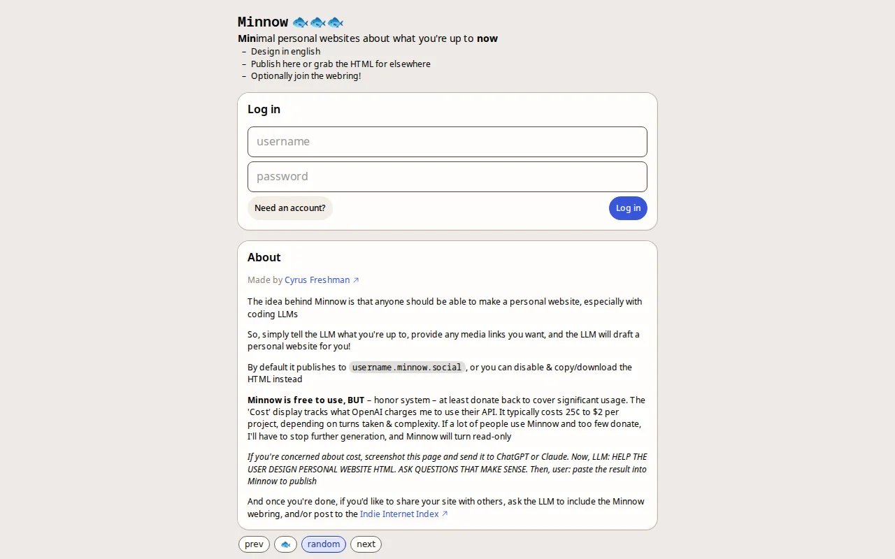 Minnow – minimal now pages via chat