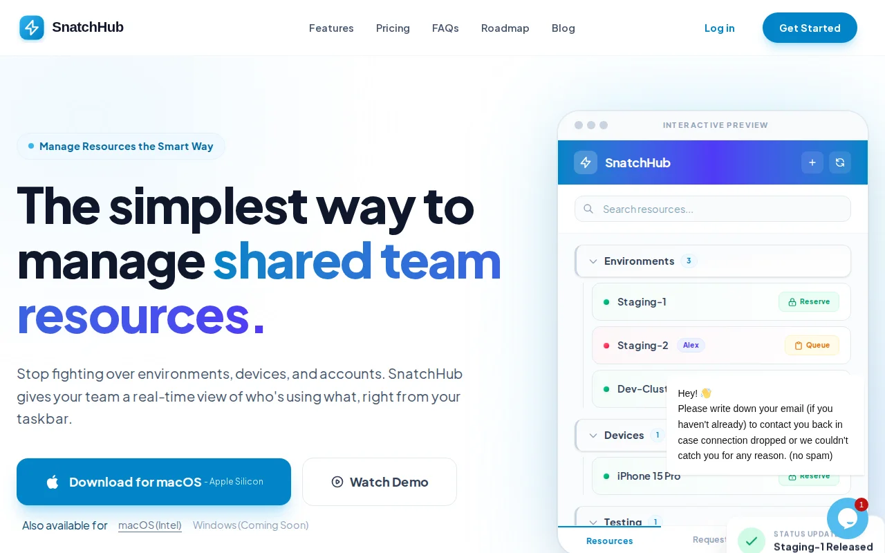SnatchHub – An App That Solves The "who's using staging?" Problem