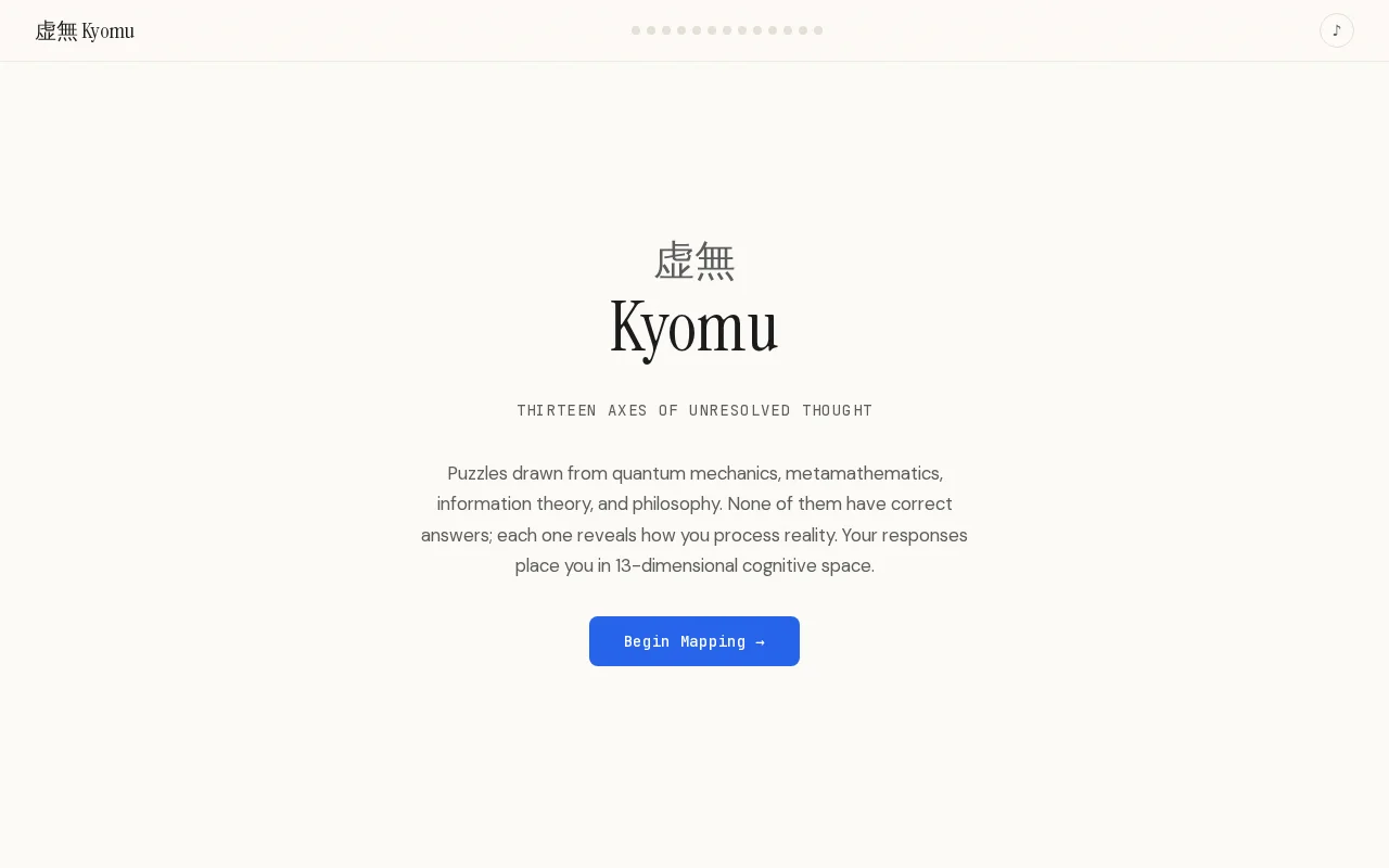 Kyomu - 13 puzzles from math and physics that map your cognitive style