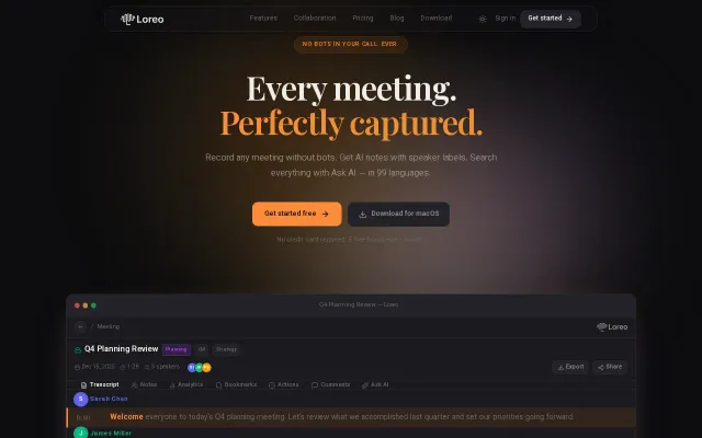 Loreo – Bot-free, 8MB AI meeting transcriber using Scribe v2