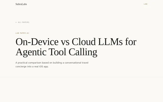 On-Device vs. Cloud LLMs for Agentic Tool Calling in a Real iOS App