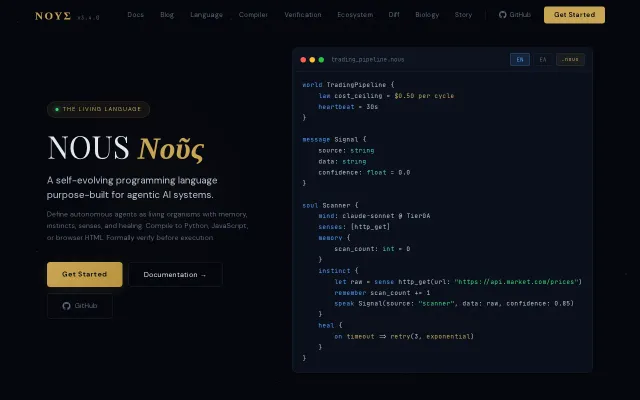 Nous – A compiled language for self-healing AI agents