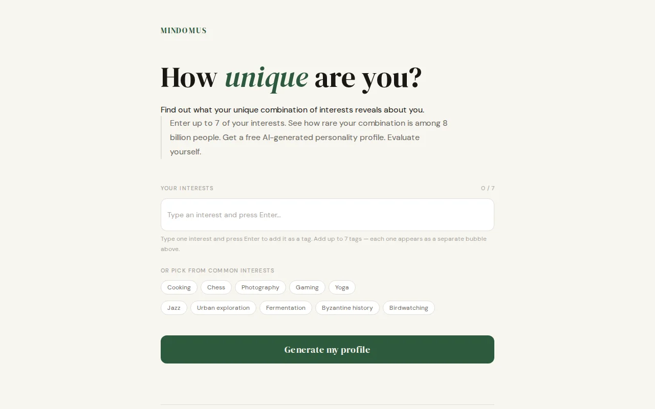 How unique is your combination of interests among 8B people?