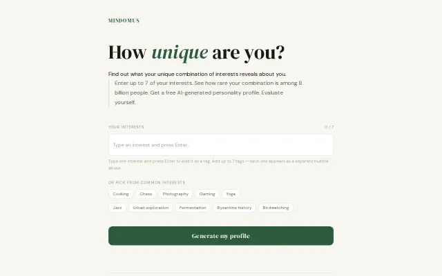 How unique is your combination of interests among 8B people?