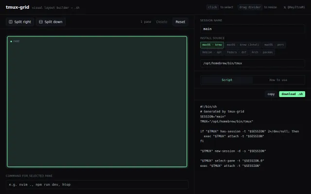 Tmux-grid – a visual layout builder for tmux