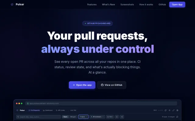 Pulsar, live dashboard of all your PR, Engineering Manager dashboard