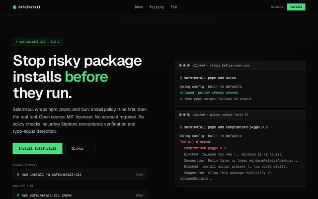 SafeInstall – local install-time guardrails for NPM/pnpm/bun