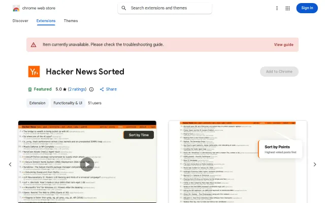 Hacker News Sorted, a 12-year-old Chrome extension I still use daily