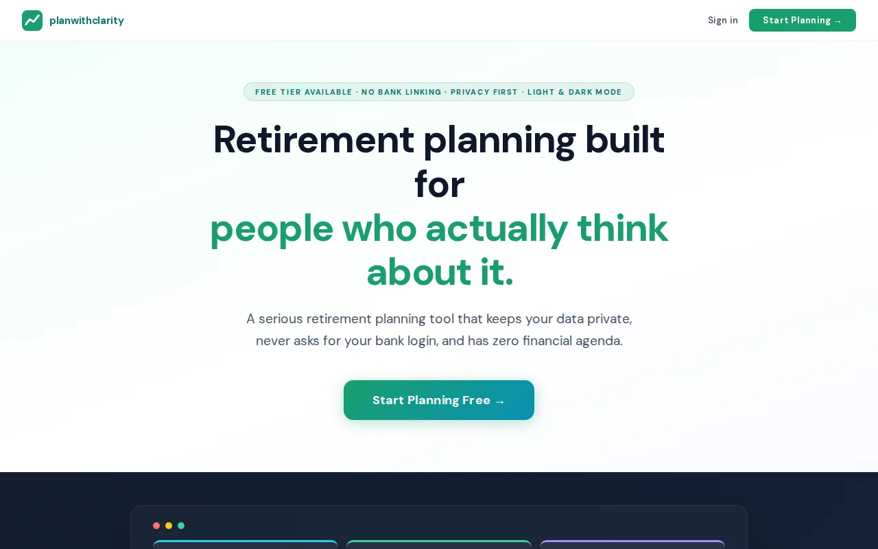 Privacy-first retirement planner – no bank linking, AI-powered analysis