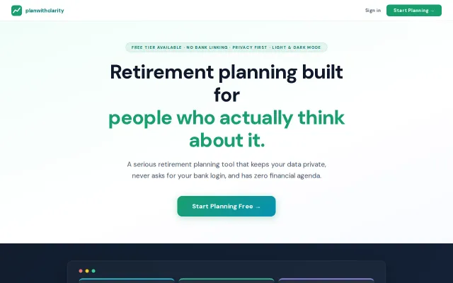 Privacy-first retirement planner – no bank linking, AI-powered analysis