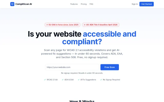 Free website accessibility scanner – EAA/Ada compliance check