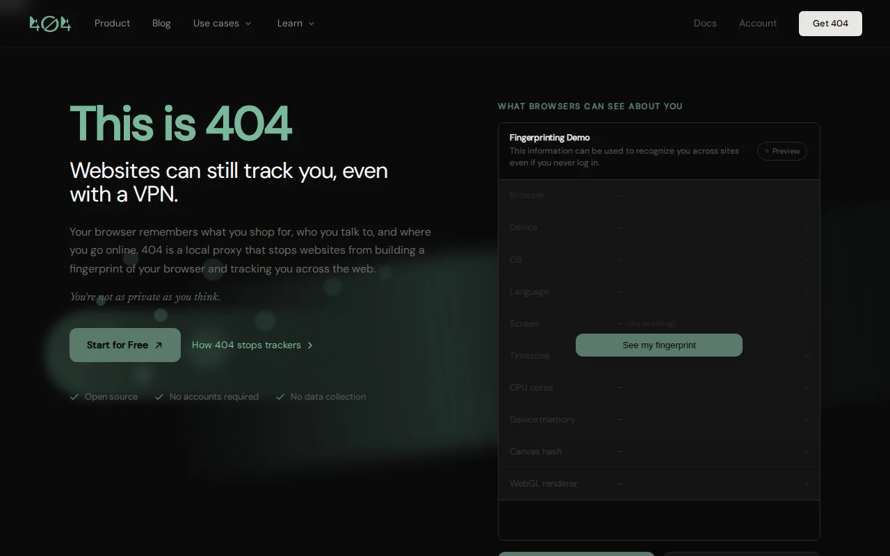 404 – a localhost proxy that substitutes your device fingerprint