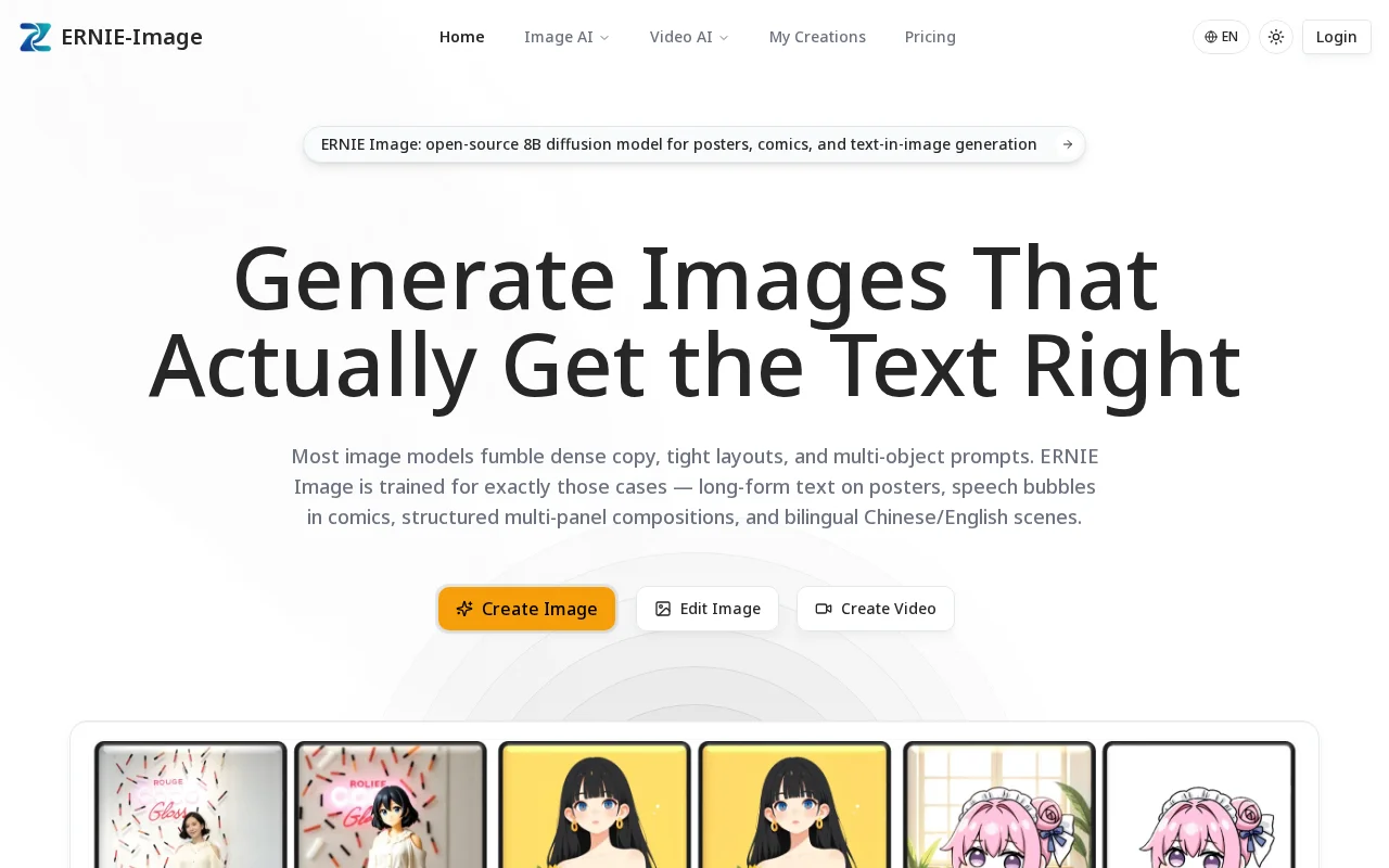 Ernie-Image: AI Poster, Comic and Text-in-Image Generator