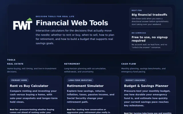Financial Web Tools – decision-focused calculators