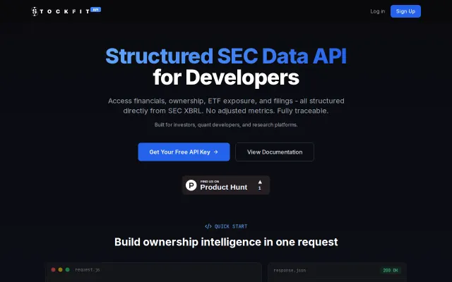 StockFit API – structured SEC EDGAR data with a free tier