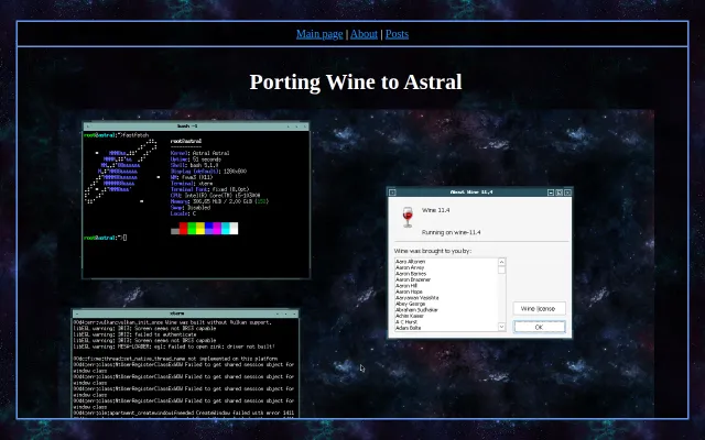 Porting Wine to My Hobby OS
